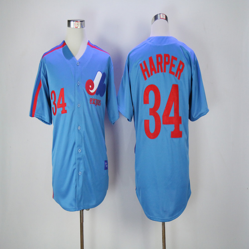 2017 MLB Montreal Expos #34 Harper Blue Throwback Jerseys->more jerseys->MLB Jersey